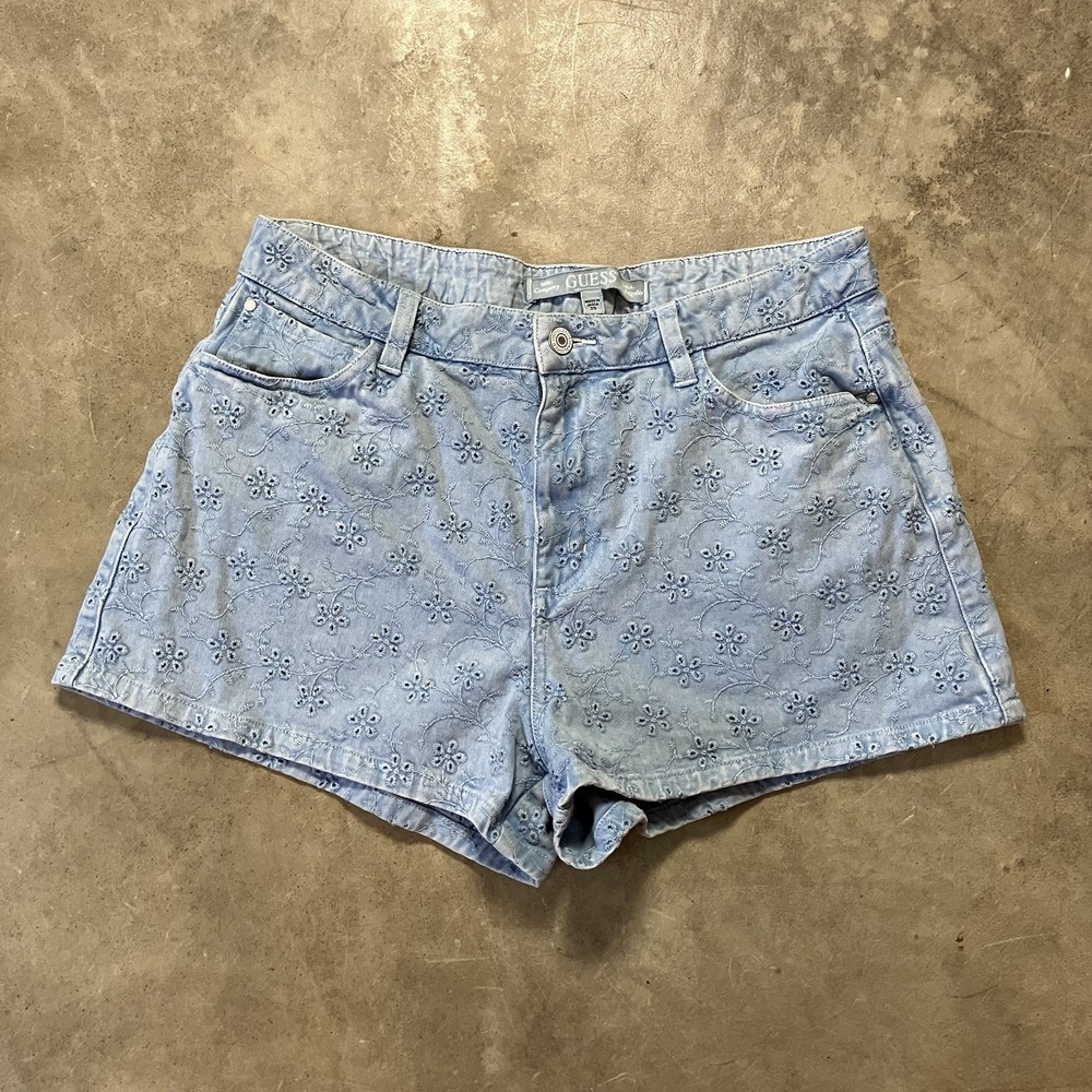 Guess Claudia Eyelet Shorts Womens Size 29 Blue High Rise Cotton Blend